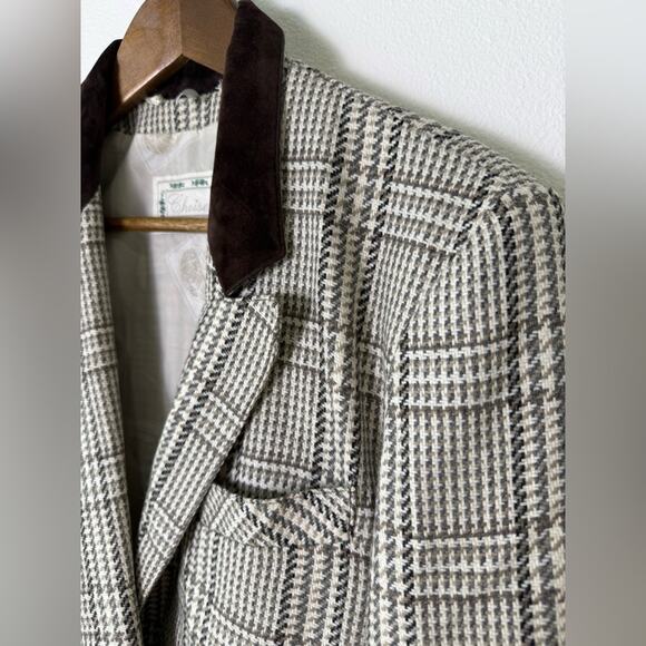 Vintage Choise Tweed Double Breasted Blazer Faux Suede Trim Wood Buttons Size 8 - Picture 2 of 13